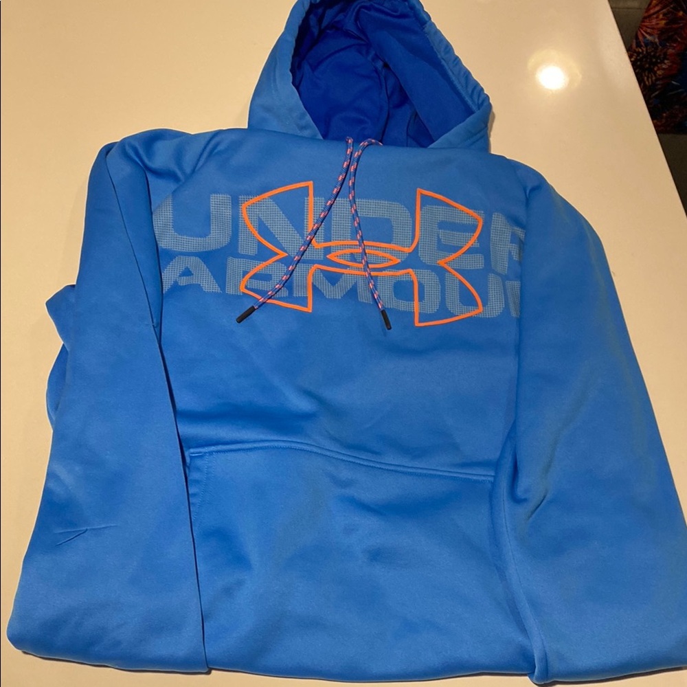 Men’s Under Armour Vibrant Blue Hoodie with Orange Logo